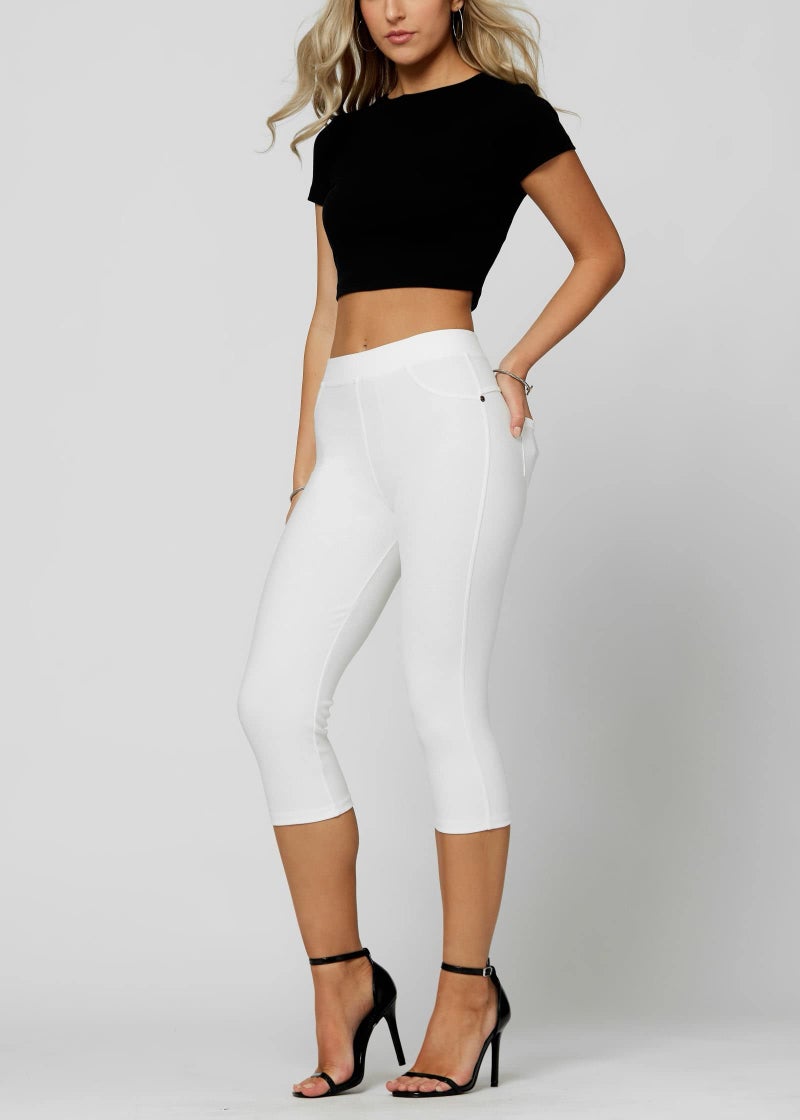 Conceited Capri Leggings - Jeggings for Women with Pockets - High Waist - Tummy Control Shaping - Regular and Plus Size - Off White - Large - X-Large - Image 3